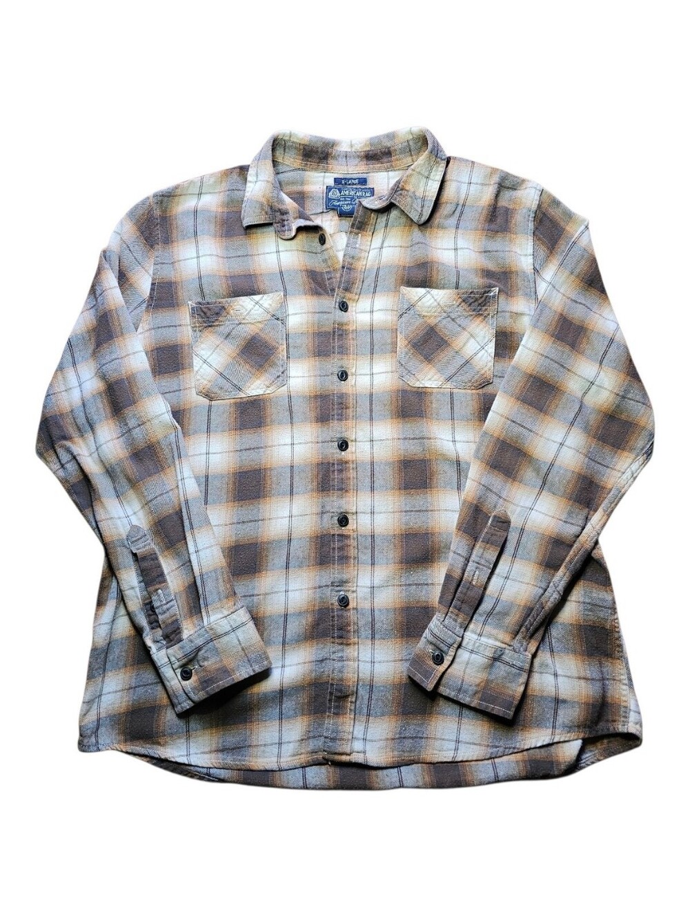 American Rag Men's Plaid Button-Down Shirt in Brown, Blue & Cream Size XL